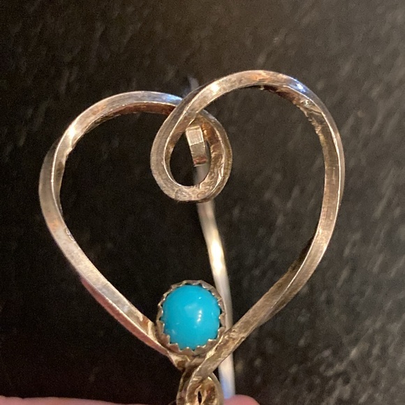 Handmade Sterling Silver Heart Bracelet w/Turquoise Bead Child or Small Adult - Picture 3 of 8